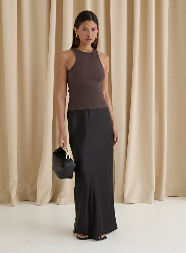 4th & Reckless Chocolate Brown 4th Branded Racer Vest Top- Everyday