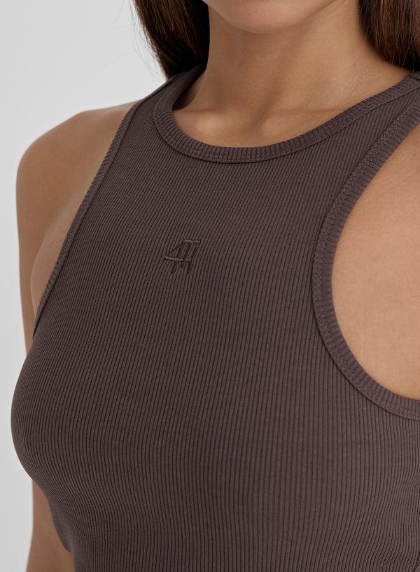 4th & Reckless Chocolate Brown 4th Branded Racer Vest Top- Everyday