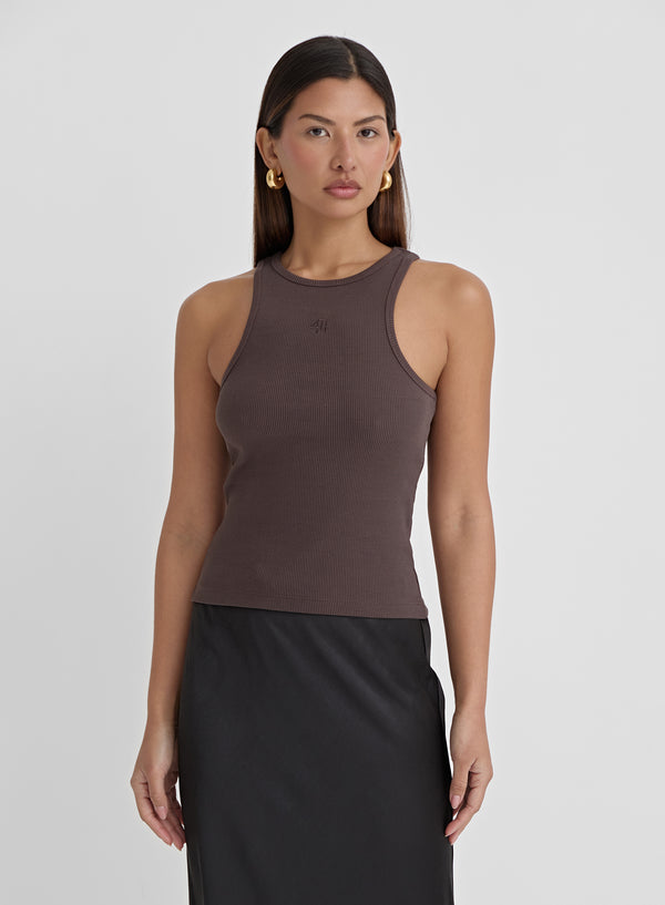 4th & reckless Chocolate Brown 4th Branded Racer Vest Top- Everyday