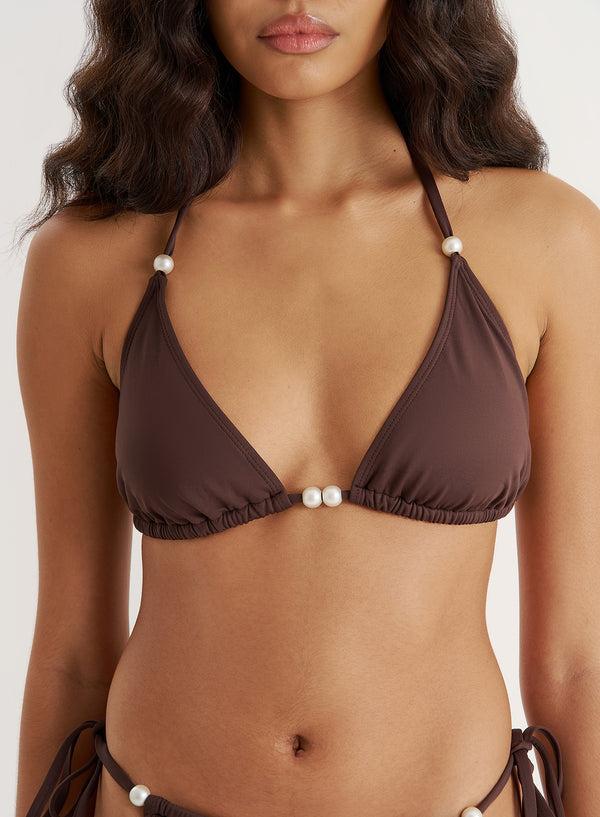 4th & Reckless Chocolate Brown Tie Triangle Bikini Top- Jaya