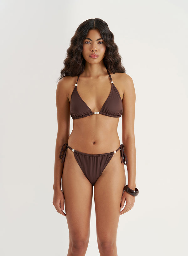 4th & reckless Chocolate Brown Tie Triangle Bikini Top- Jaya