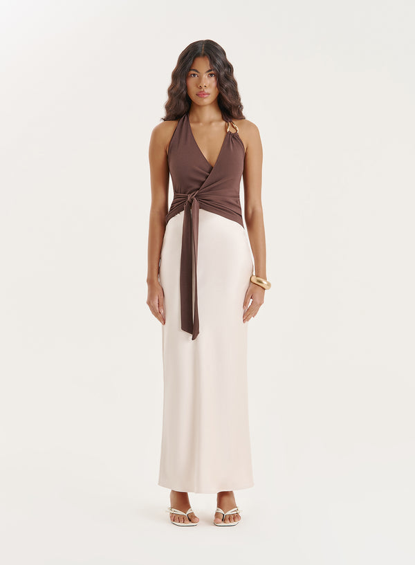 4th & Reckless Chocolate Halter Neck Tie Wrap Top- Beatriz