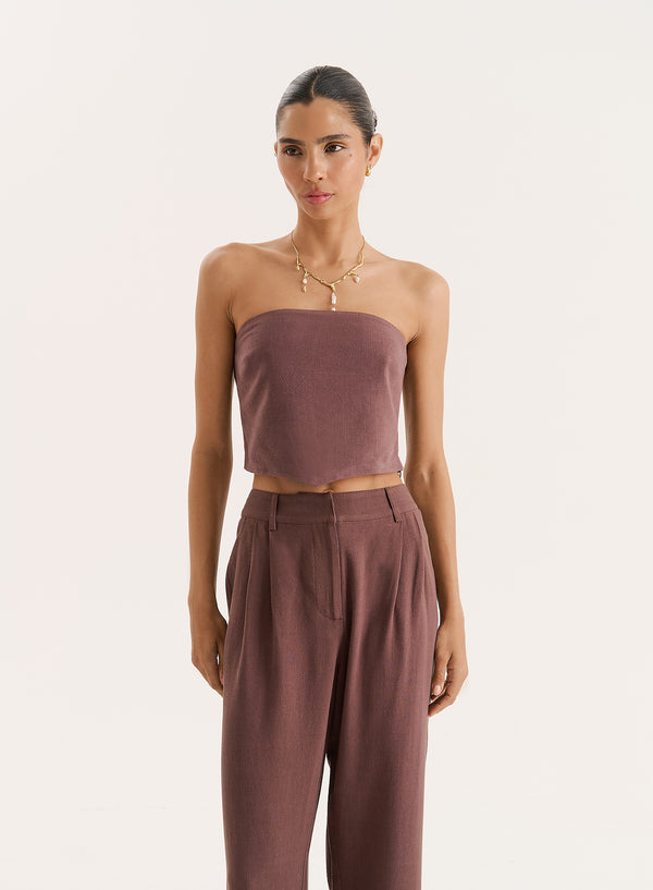 4th & reckless Chocolate Linen Blend Bandeau Top- Macie