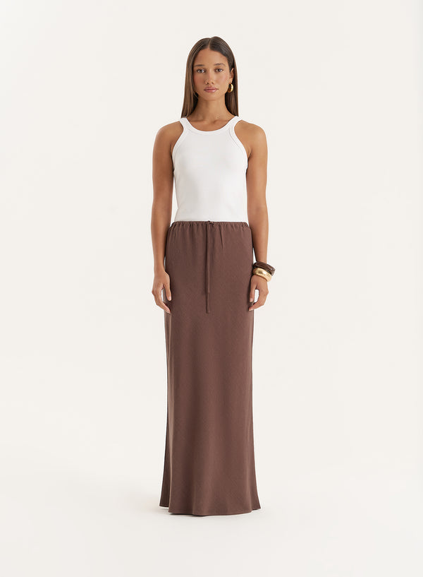 4th & Reckless Chocolate Linen Blend Maxi Skirt- Athena