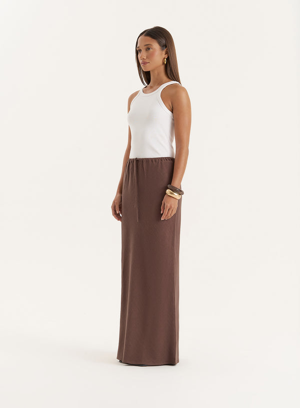 4th & Reckless Chocolate Linen Blend Maxi Skirt- Athena