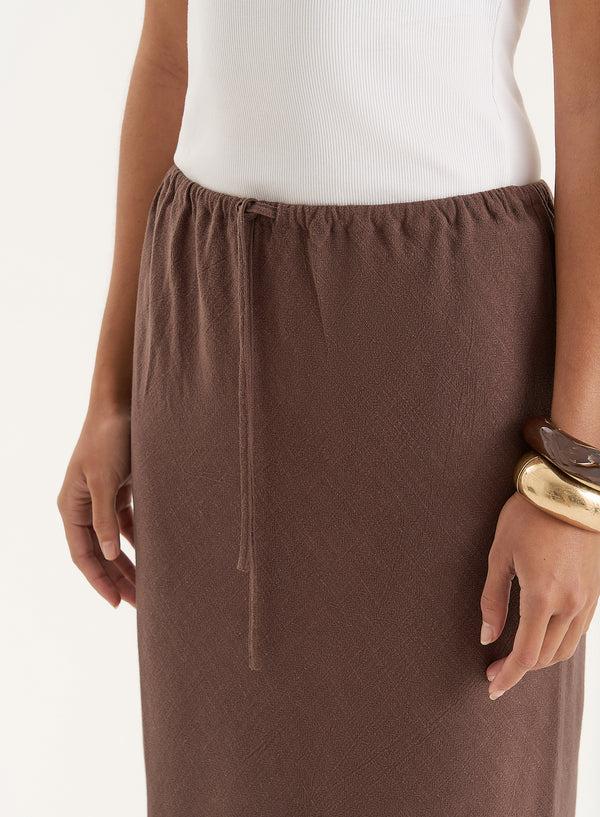 4th & Reckless Chocolate Linen Blend Maxi Skirt- Athena