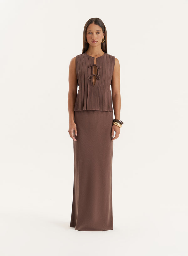 4th & reckless Chocolate Linen Blend Maxi Skirt- Athena