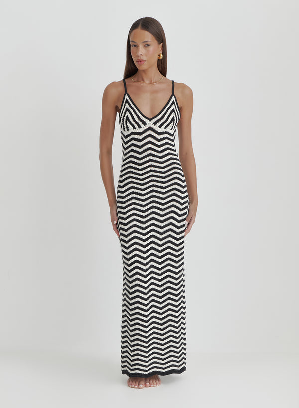 4th & Reckless Cream And Black Stripe Knitted Maxi Dress- Yvette