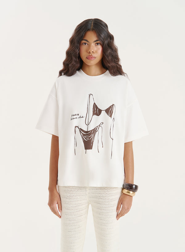 4th & reckless Cream Bikini Graphic Oversized T-Shirt- Allie