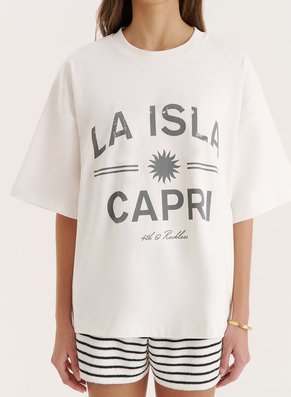 4th & Reckless Cream Capri Slogan Oversized T-Shirt- Capri