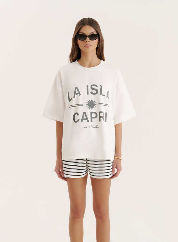 4th & reckless Cream Capri Slogan Oversized T-Shirt- Capri