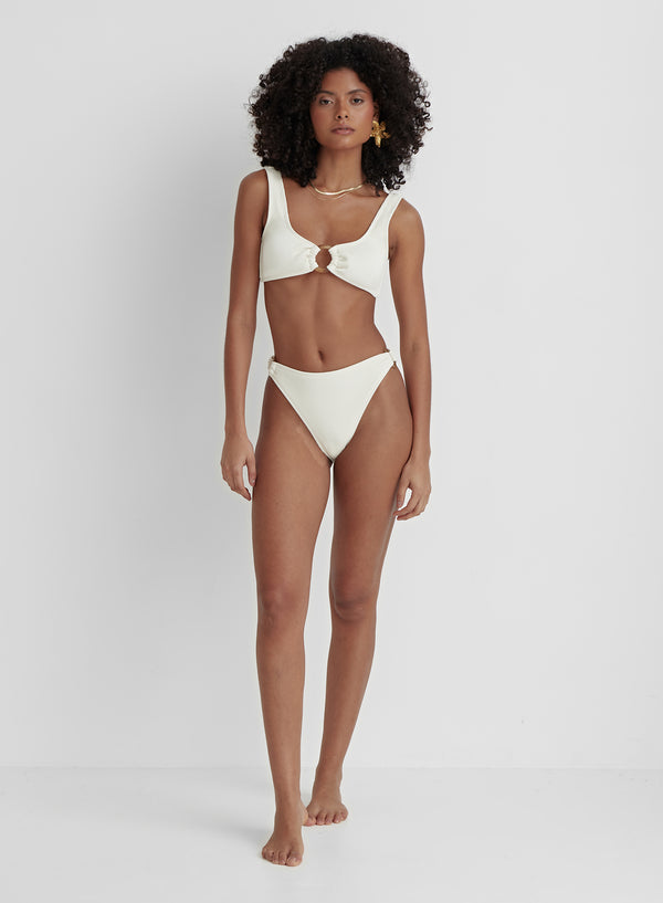 4th & Reckless Cream Crinkle Tortoiseshell Bikini Bottom- Faie