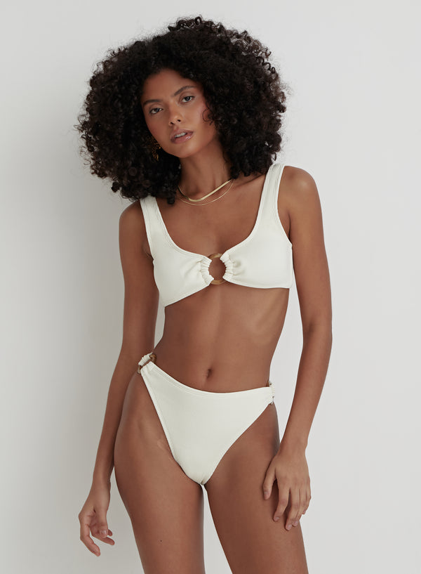 4th & reckless Cream Crinkle Tortoiseshell Bikini Bottom- Faie