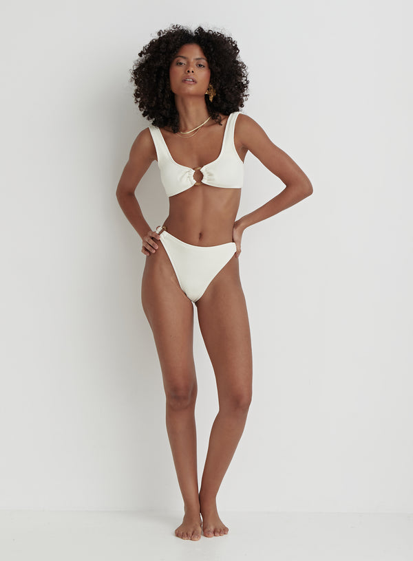 4th & Reckless Cream Crinkle Tortoiseshell Bikini Top- Faie