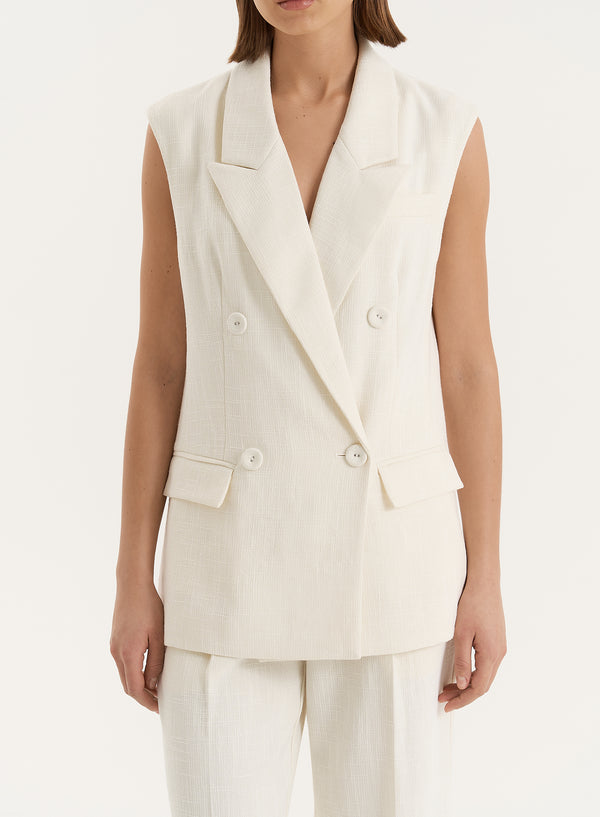 4th & Reckless Cream Double Breasted Longline Waistcoat- Georgia