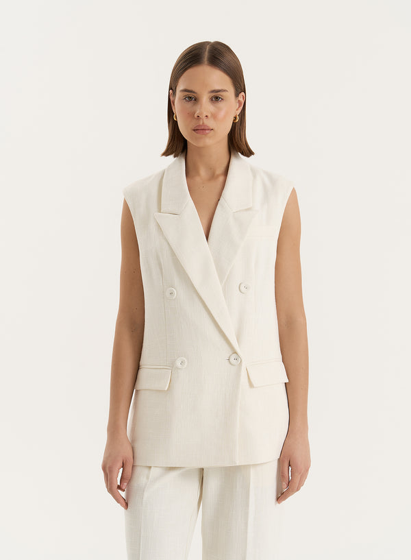 4th & reckless Cream Double Breasted Longline Waistcoat- Georgia