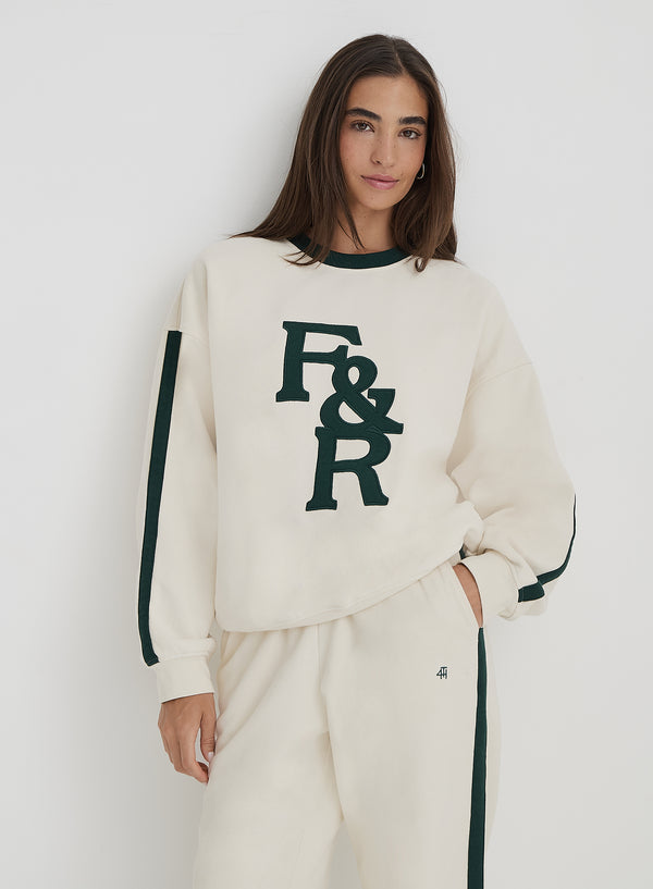4th & reckless Cream F&R Branded Relaxed Oversized Sweatshirt- Sloane
