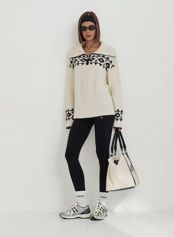 4th & Reckless Cream Fairisle Knitted Half Zip Jumper- Kali