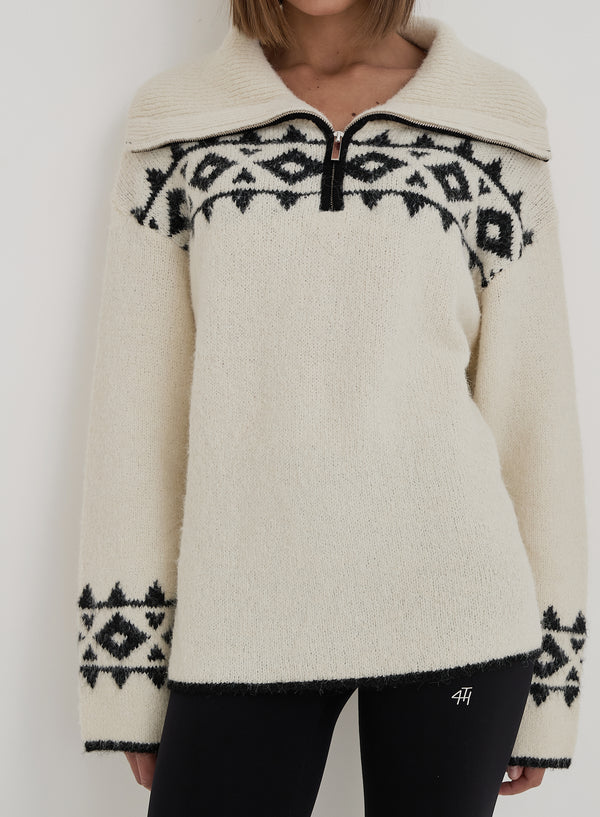 4th & Reckless Cream Fairisle Knitted Half Zip Jumper- Kali
