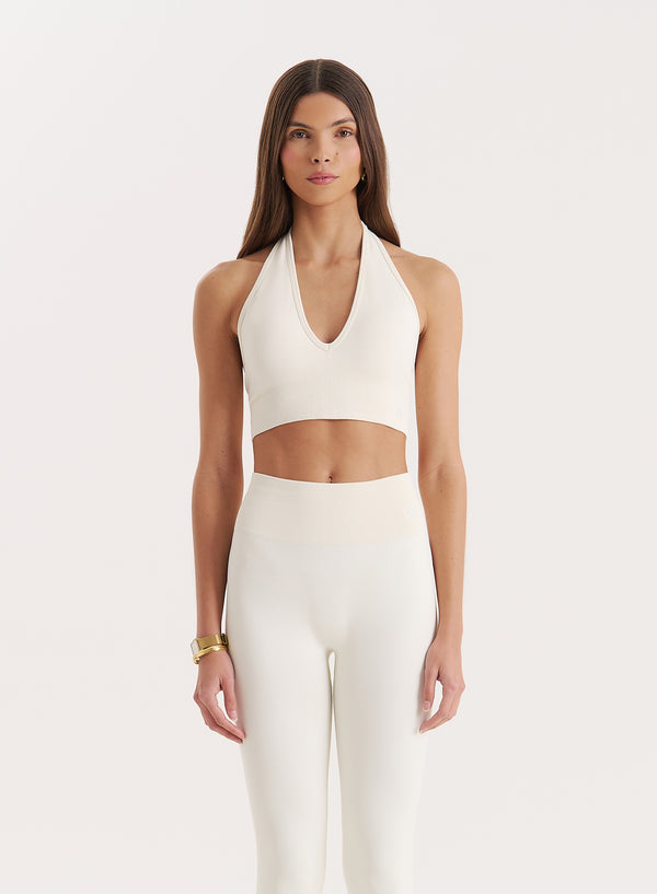 4th & reckless Cream Halter Neck Seamless Sports Bra- Sammie