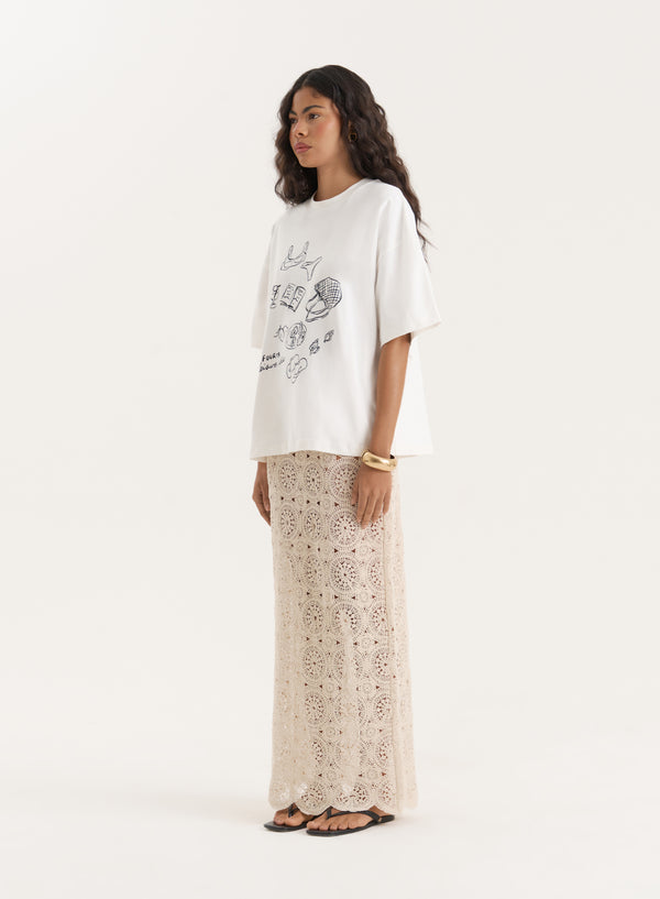 4th & Reckless Cream Illustration Print Oversized T-Shirt- Benni