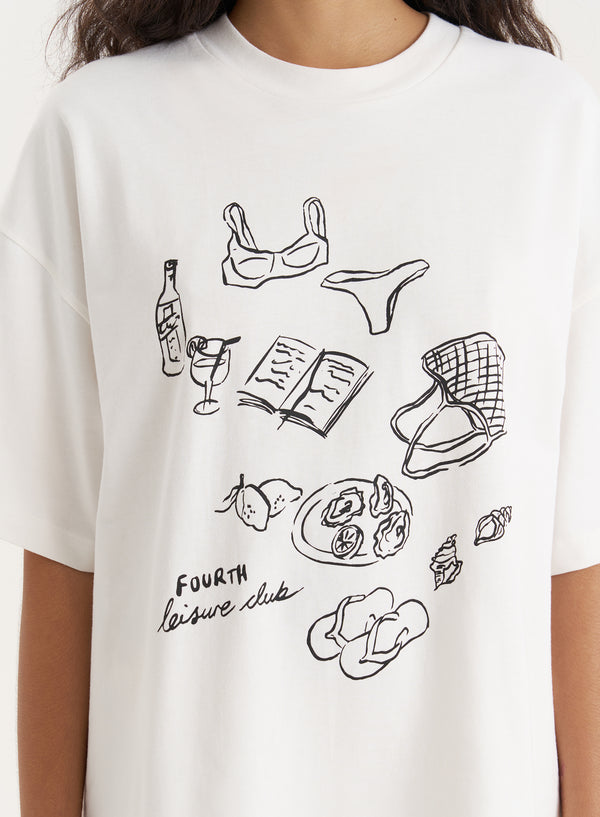 4th & Reckless Cream Illustration Print Oversized T-Shirt- Benni