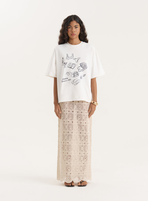 4th & Reckless Cream Illustration Print Oversized T-Shirt- Benni