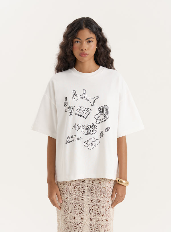 4th & reckless Cream Illustration Print Oversized T-Shirt- Benni