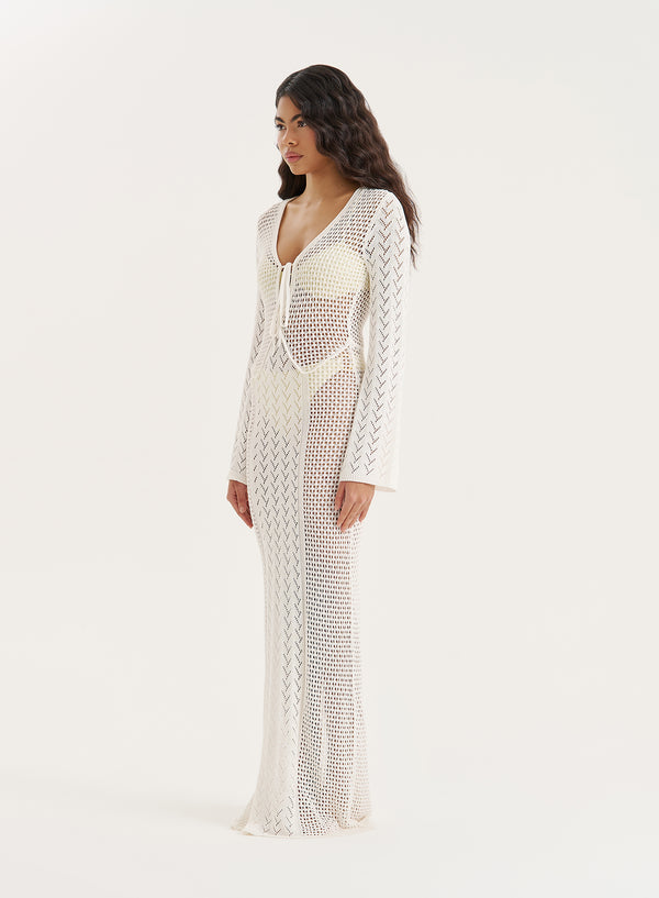 4th & Reckless Cream Knit Panelled Crochet Maxi Dress- Chloe