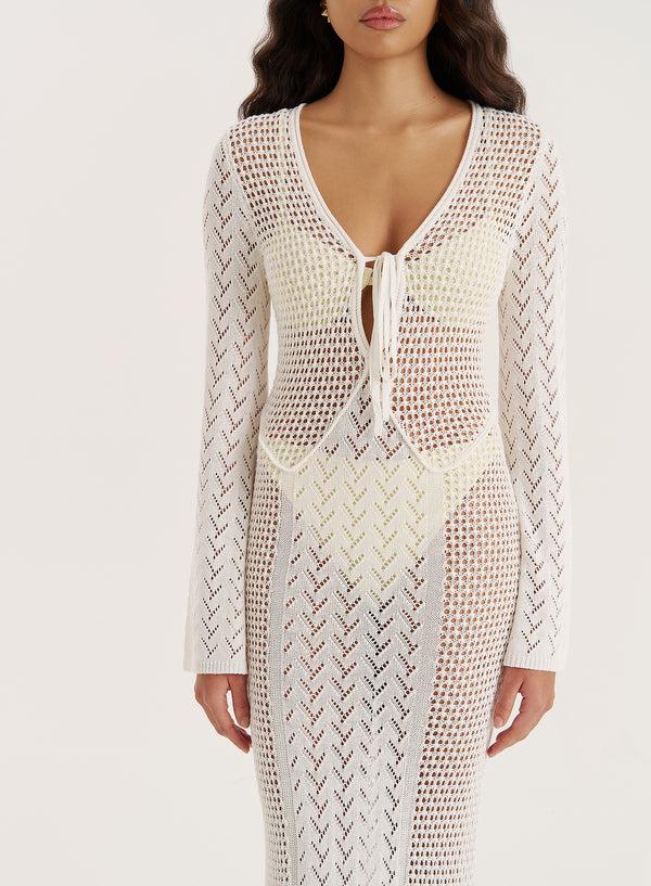 4th & Reckless Cream Knit Panelled Crochet Maxi Dress- Chloe