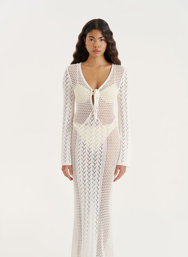 4th & Reckless Cream Knit Panelled Crochet Maxi Dress- Chloe