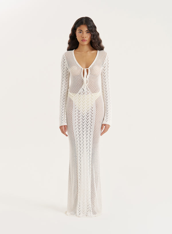 4th & reckless Cream Knit Panelled Crochet Maxi Dress- Chloe