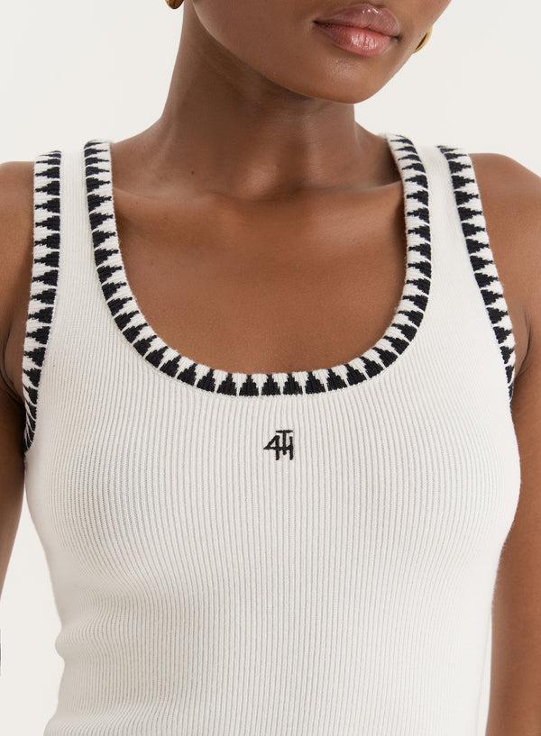 4th & Reckless Cream Knitted Contrast Stitch Vest Top- Ruben