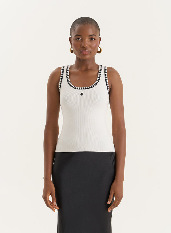 4th & reckless Cream Knitted Contrast Stitch Vest Top- Ruben