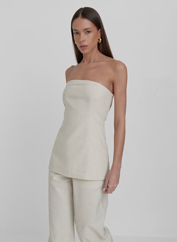 4th & reckless Cream Linen Look Longline Corset Top-Liana