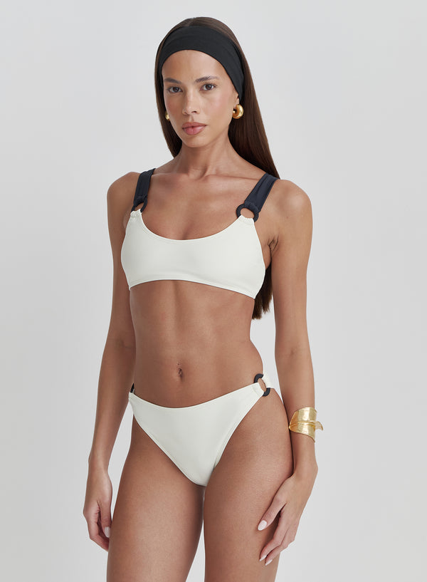 4th & Reckless Cream Ring High Leg Bikini Bottom- Coco