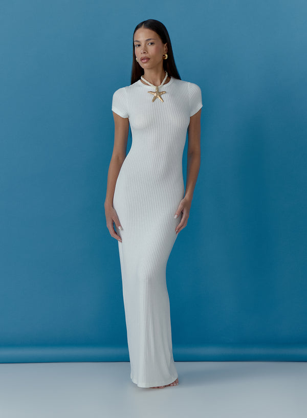 4th & reckless Cream Sheer Knitted Maxi Dress- Kendall