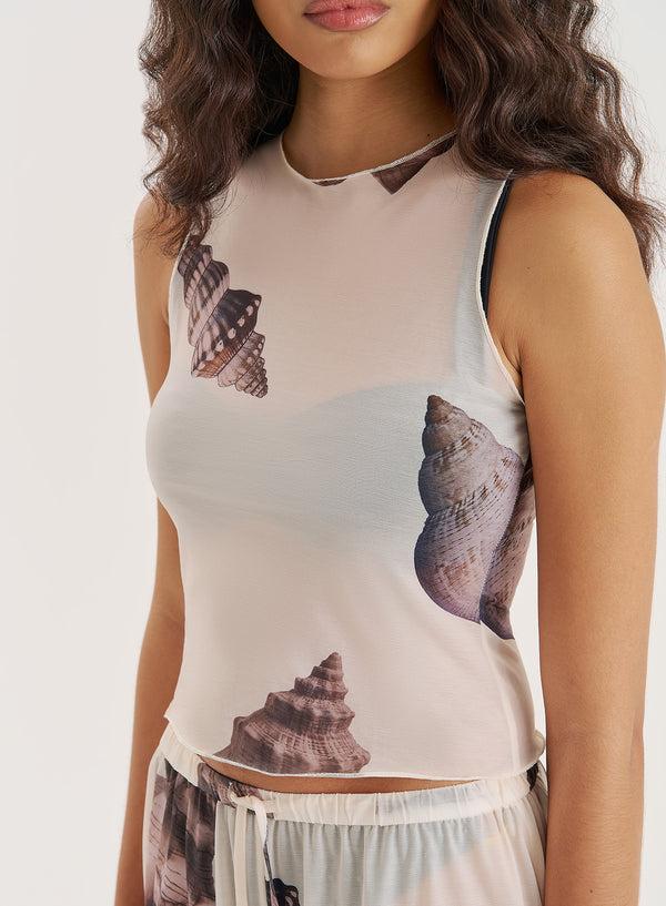 4th & Reckless Cream Shell Printed Sleeveless Top- Oli