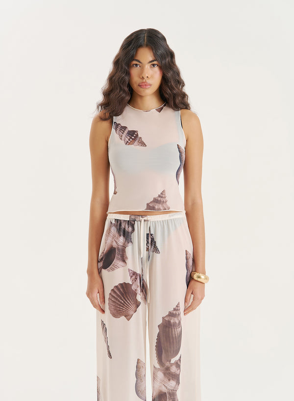4th & reckless Cream Shell Printed Sleeveless Top- Oli