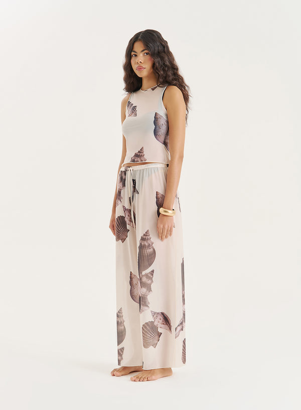 4th & Reckless Cream Shell Printed Wide Leg Trouser- Oli