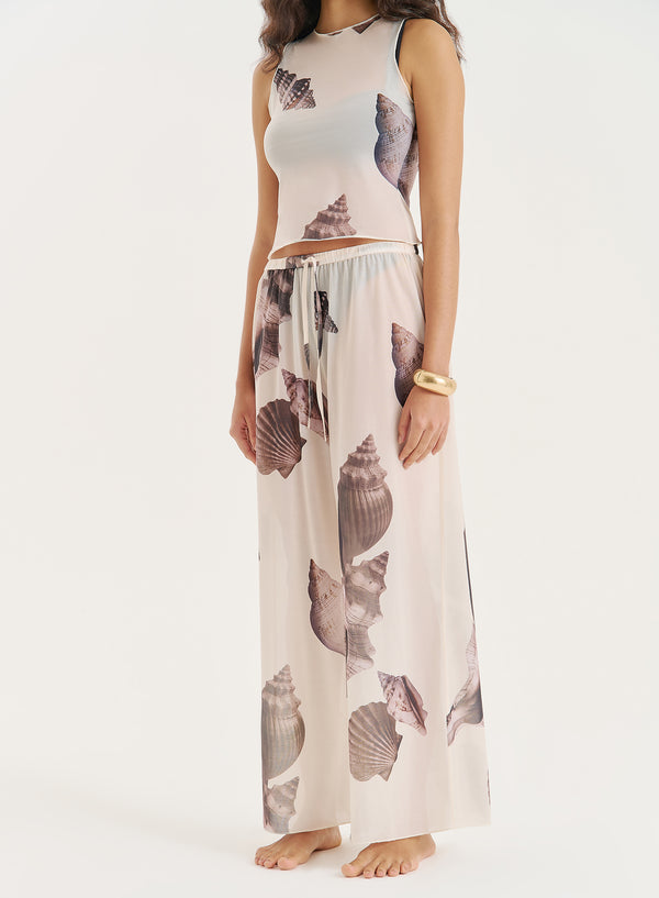 4th & Reckless Cream Shell Printed Wide Leg Trouser- Oli