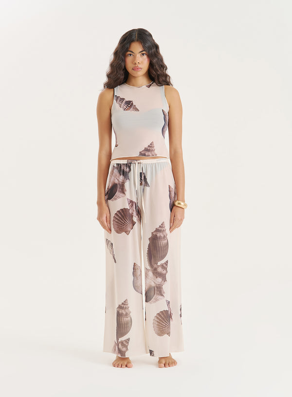 4th & reckless Cream Shell Printed Wide Leg Trouser- Oli
