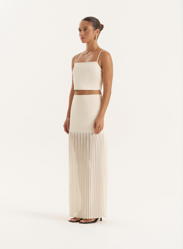4th & Reckless Cream Side Split Pleated Maxi Skirt- Lucian