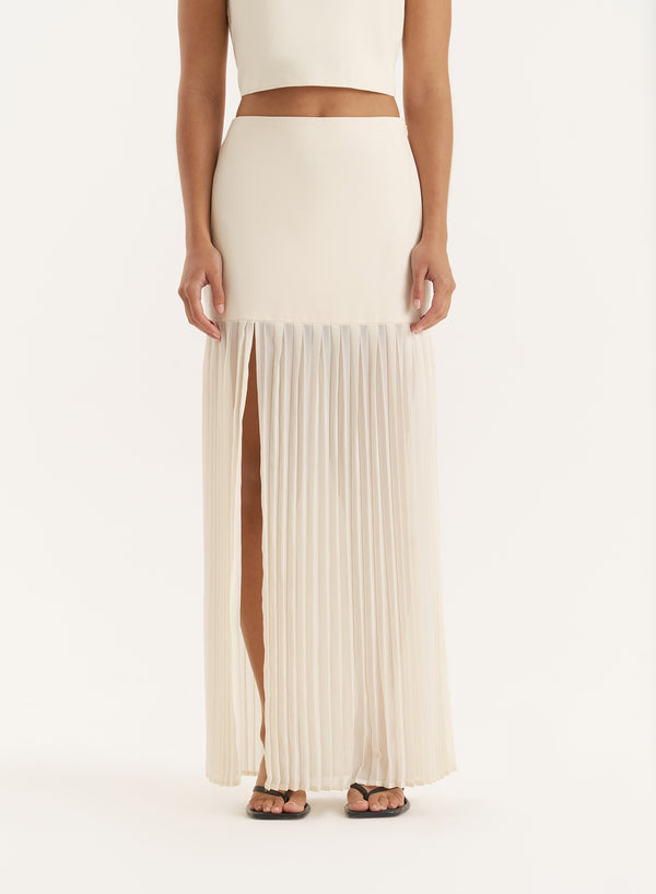 4th & Reckless Cream Side Split Pleated Maxi Skirt- Lucian