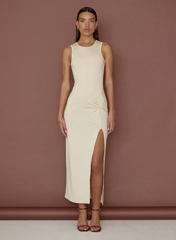 4th & Reckless Cream Slinky Side Split Maxi Dress- Lorena