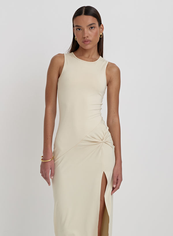 4th & Reckless Cream Slinky Side Split Maxi Dress- Lorena