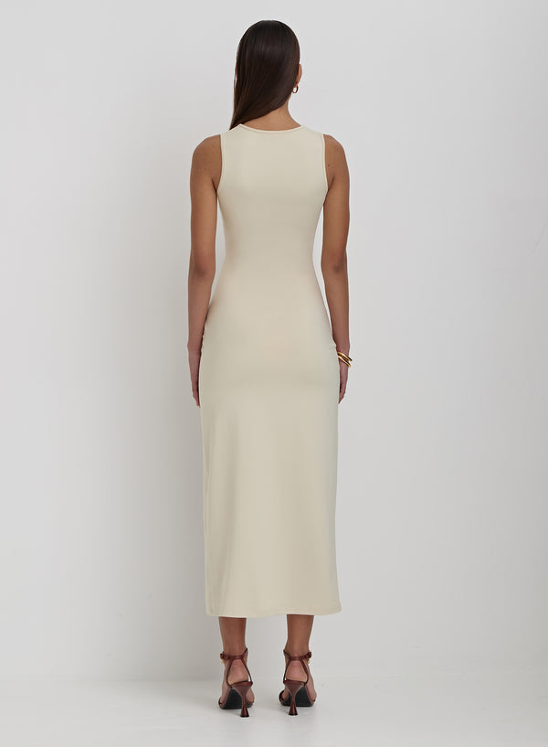 4th & Reckless Cream Slinky Side Split Maxi Dress- Lorena