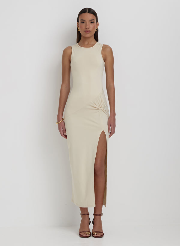 4th & reckless Cream Slinky Side Split Maxi Dress- Lorena