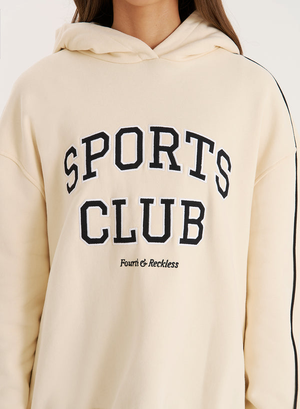 4th & Reckless Cream Sports Club Slogan Oversized Hoodie- Lille