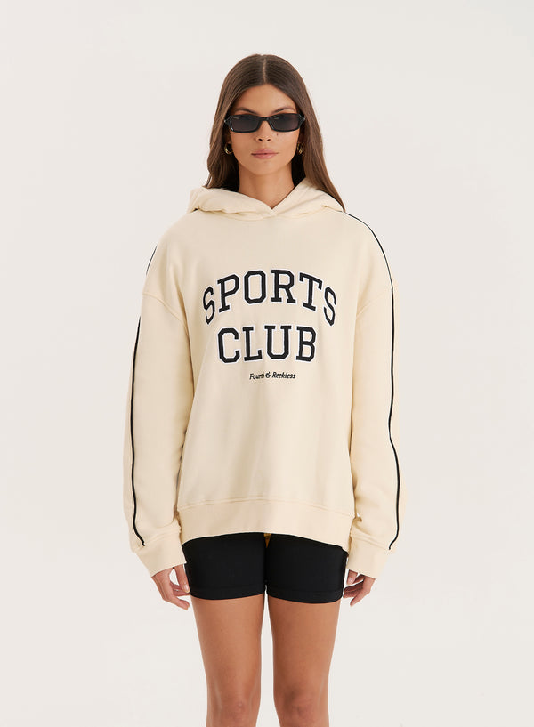 4th & reckless Cream Sports Club Slogan Oversized Hoodie- Lille